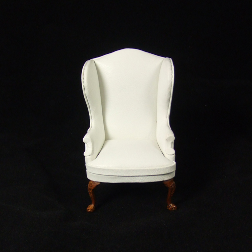 CA059-01, White Leather Wingback Chair in 1" scale