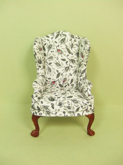 ** CA074-01 ** White with Black Flower Wing Back Chair