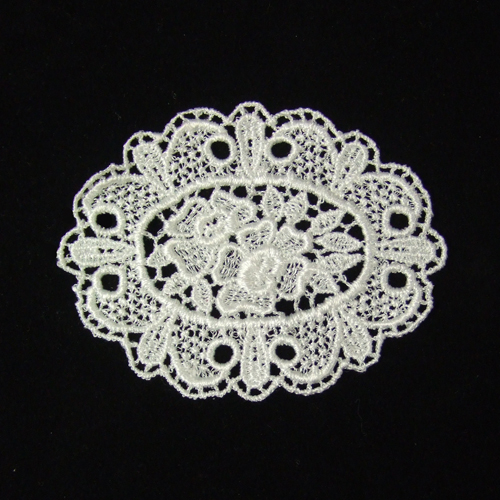 L028, White OVAL EMBROIDERED LACE