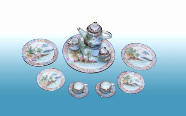 Dollhous Miniature - Tea Set for 2, Hand painted landscape-05023