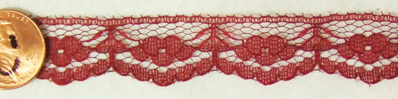 L024, Wine red SCALLOPED EMBROIDERED LACE - 4ft