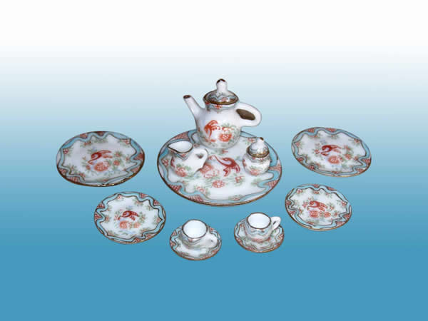 Collectible Blue & Red Porcelain Full Tea Party Set - EP 05031